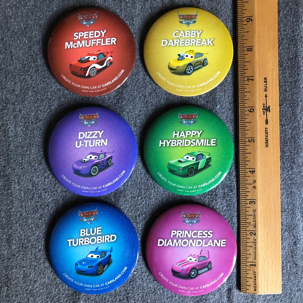 2012 Complete Set of Disney Cars Land Opening Day Buttons